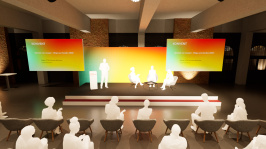 Visualisierung der Themenwelt 'Konvent' auf dem BDEW Kongress 2025 mit Blick auf die Bühne