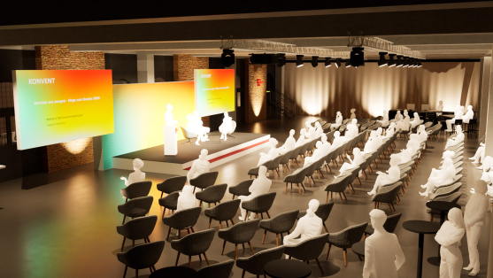 Visualisierung der Themenwelt 'Konvent' auf dem BDEW Kongress 2025 mit Blick von links